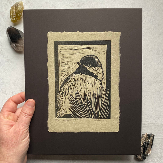 Peering Chickadee on 8x10 mat board