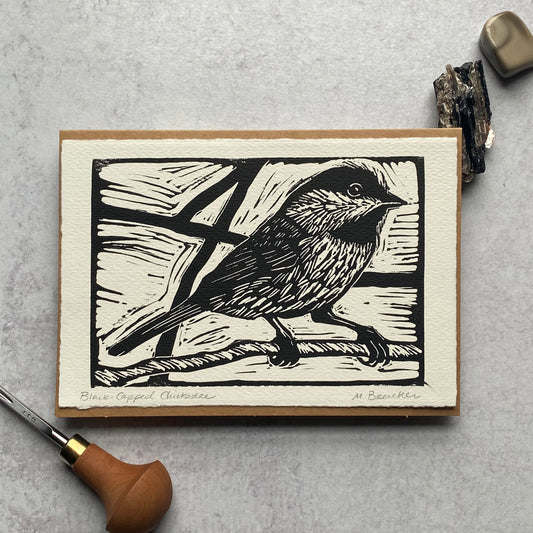 Chickadee hand-printed card
