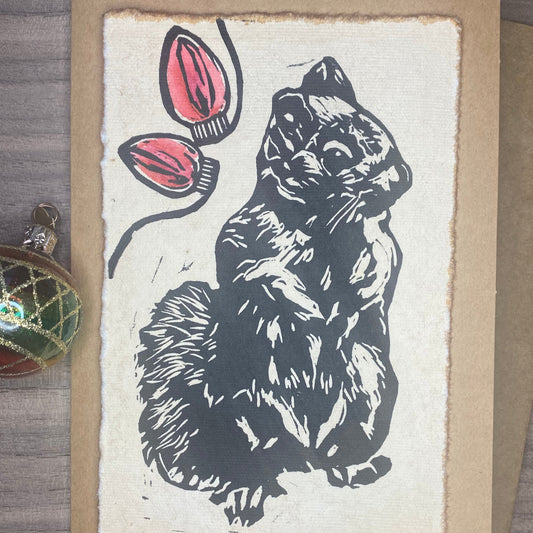 Hand-printed holiday cards: Douglas Squirrel