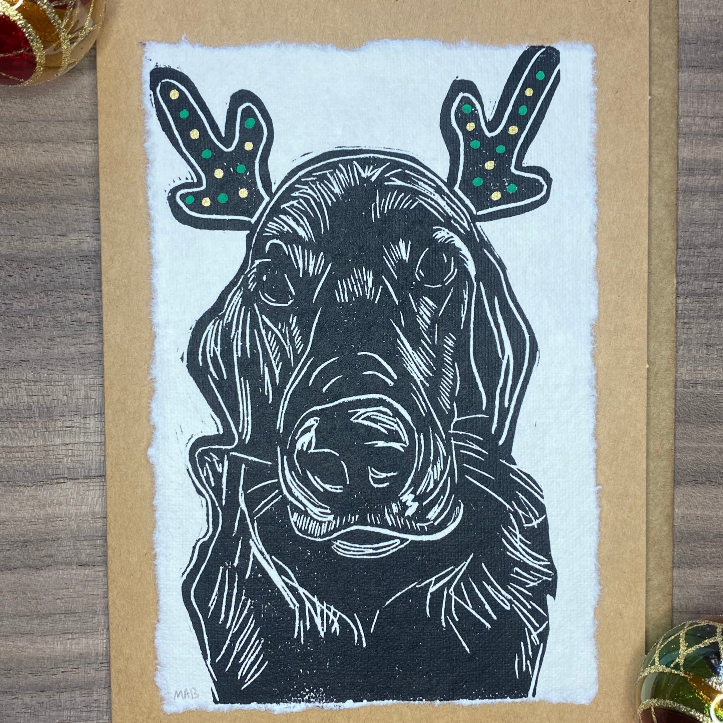 Hand-printed holiday cards: Reindeer Pup