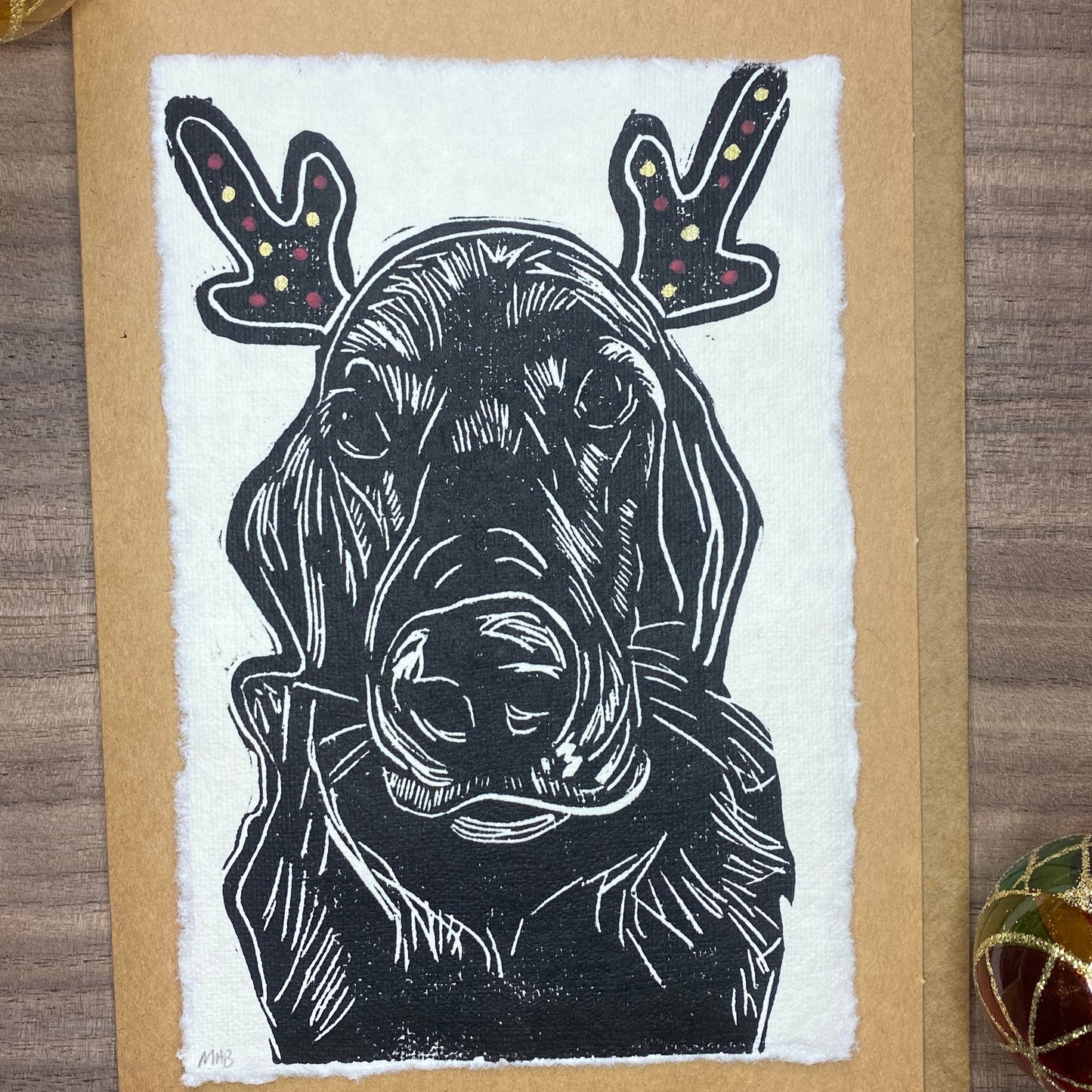 Hand-printed holiday cards: Reindeer Pup