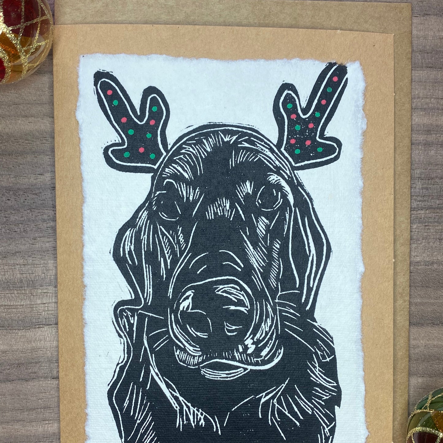 Hand-printed holiday cards: Reindeer Pup