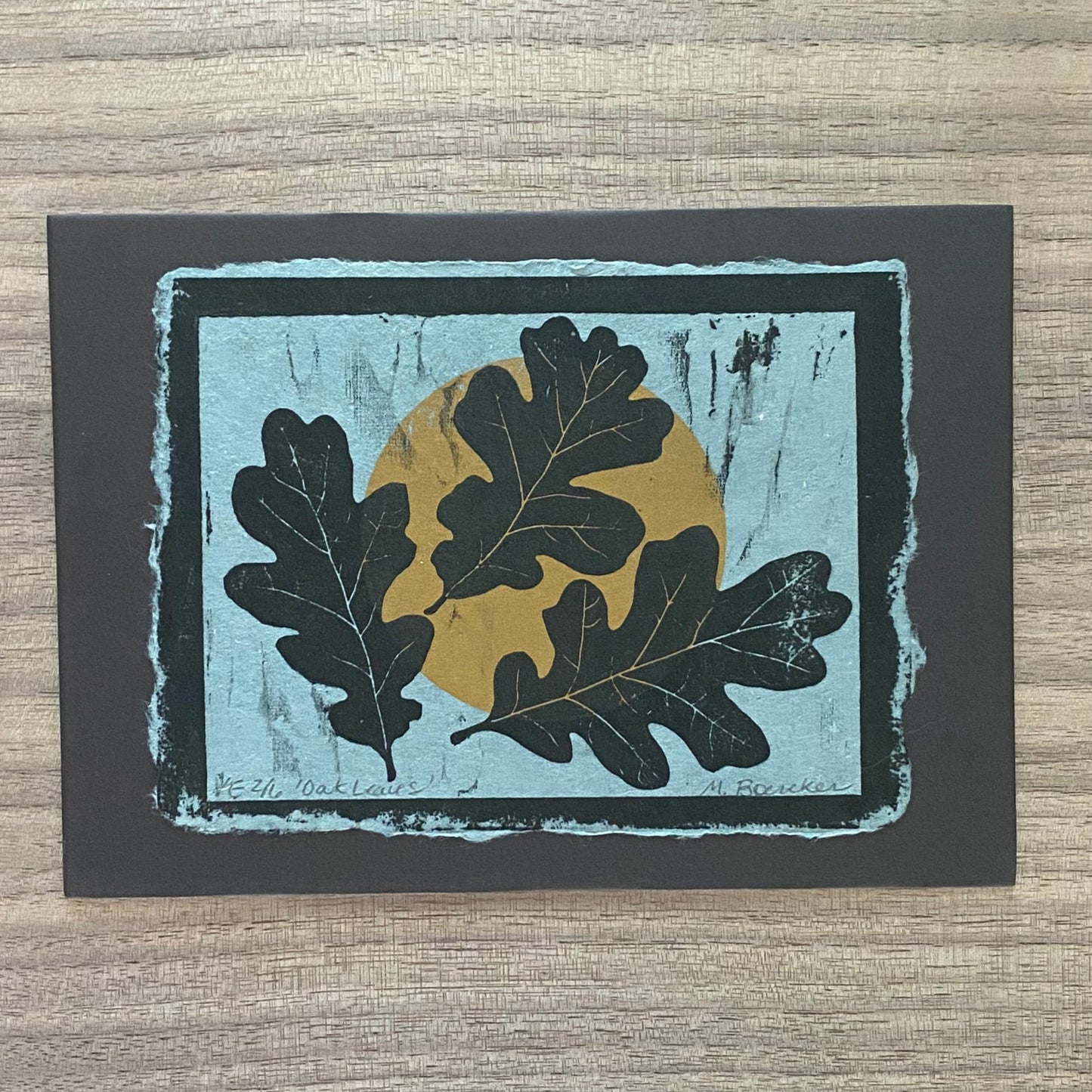 Oak Leaves limited edition 4.25 x 5.5 print (blue) on 5x7 mat board