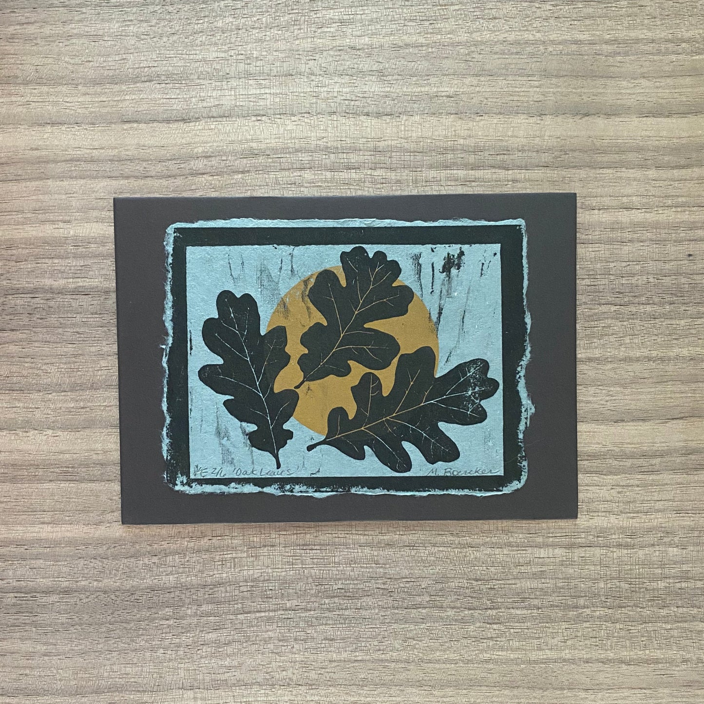 Oak Leaves limited edition 4.25 x 5.5 print (blue) on 5x7 mat board