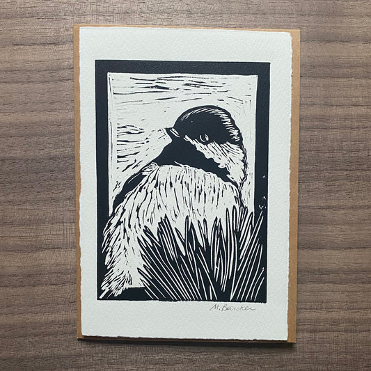 Chickadee #2 hand-printed 5x7 frameable art card