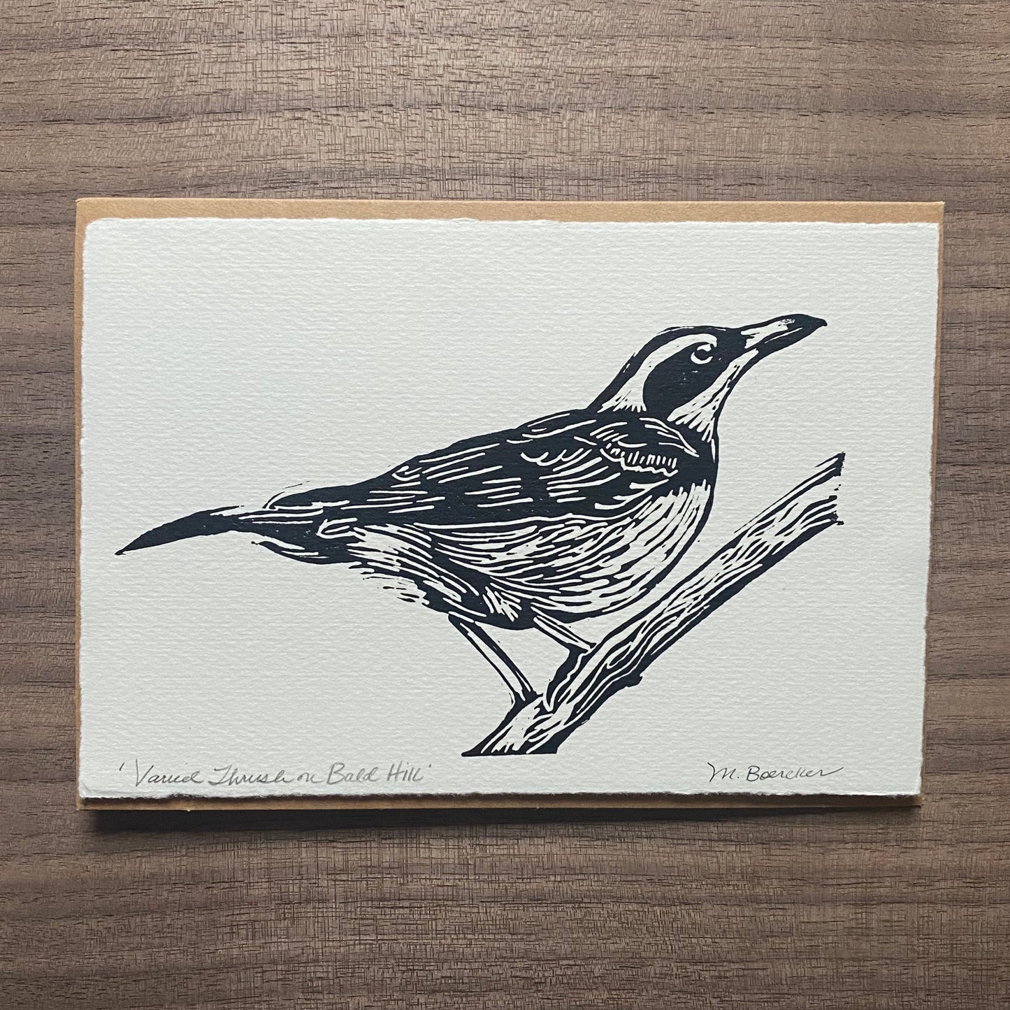 Varied Thrush hand-printed 5x7 frameable art card