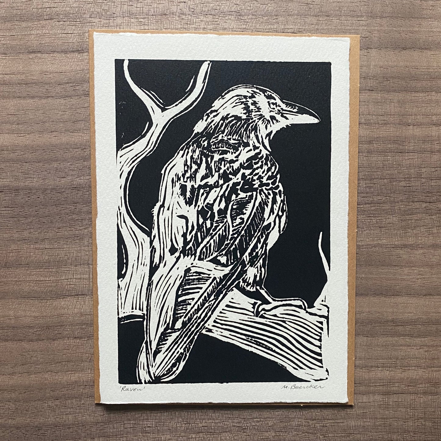 Raven hand-printed 5x7 frameable art card