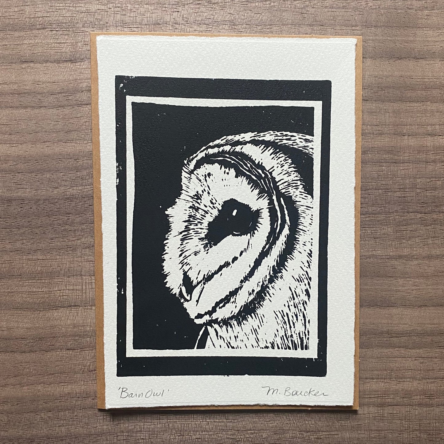 Barn Owl hand-printed 5x7 frameable art card